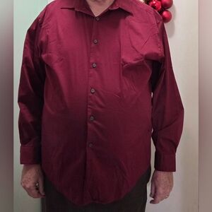 Alfani Regular Fit Button Down Wine Colored Shirt- XL 17-17.5/ 34-35
